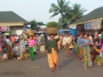 The women with backet on the head